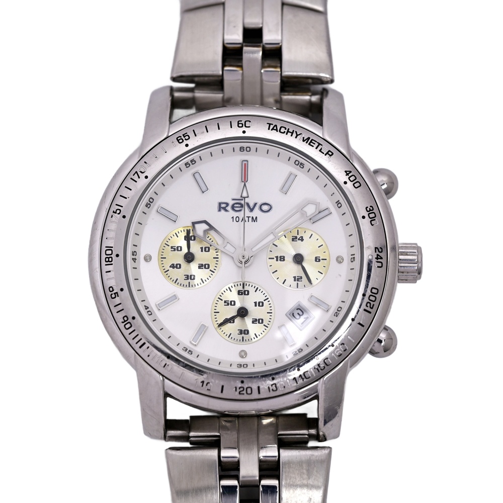 Revo Chronograph 10ATM White Dial Steel Bracelet